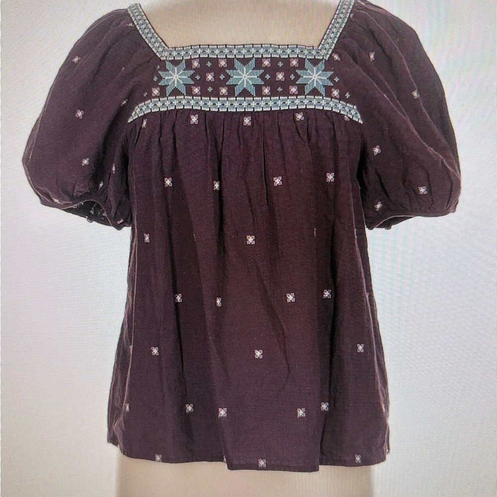 Madewell Briwn Puff Sleeve Smocked Blouse